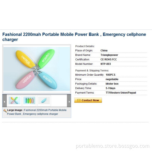 Mini colorful Portable Mobile Power Bank 2200mAh external Battery Charger